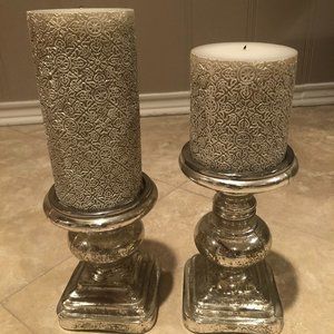 Smokey Mirror Pillar Candle Set